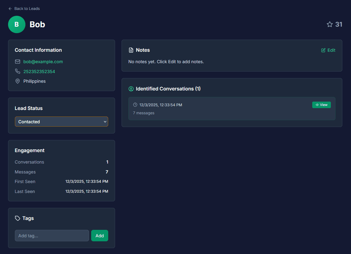 Leads details screenshot