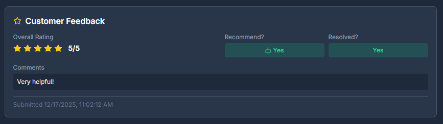 Customer Feedback Screenshot