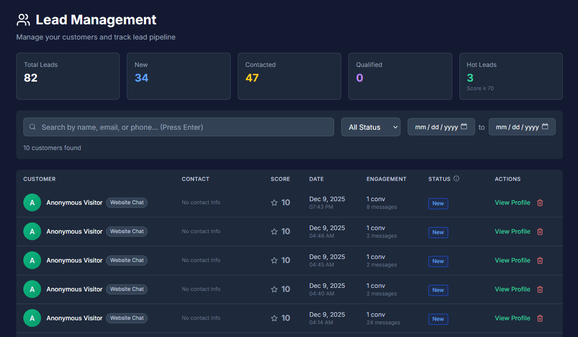 Lead Management Page