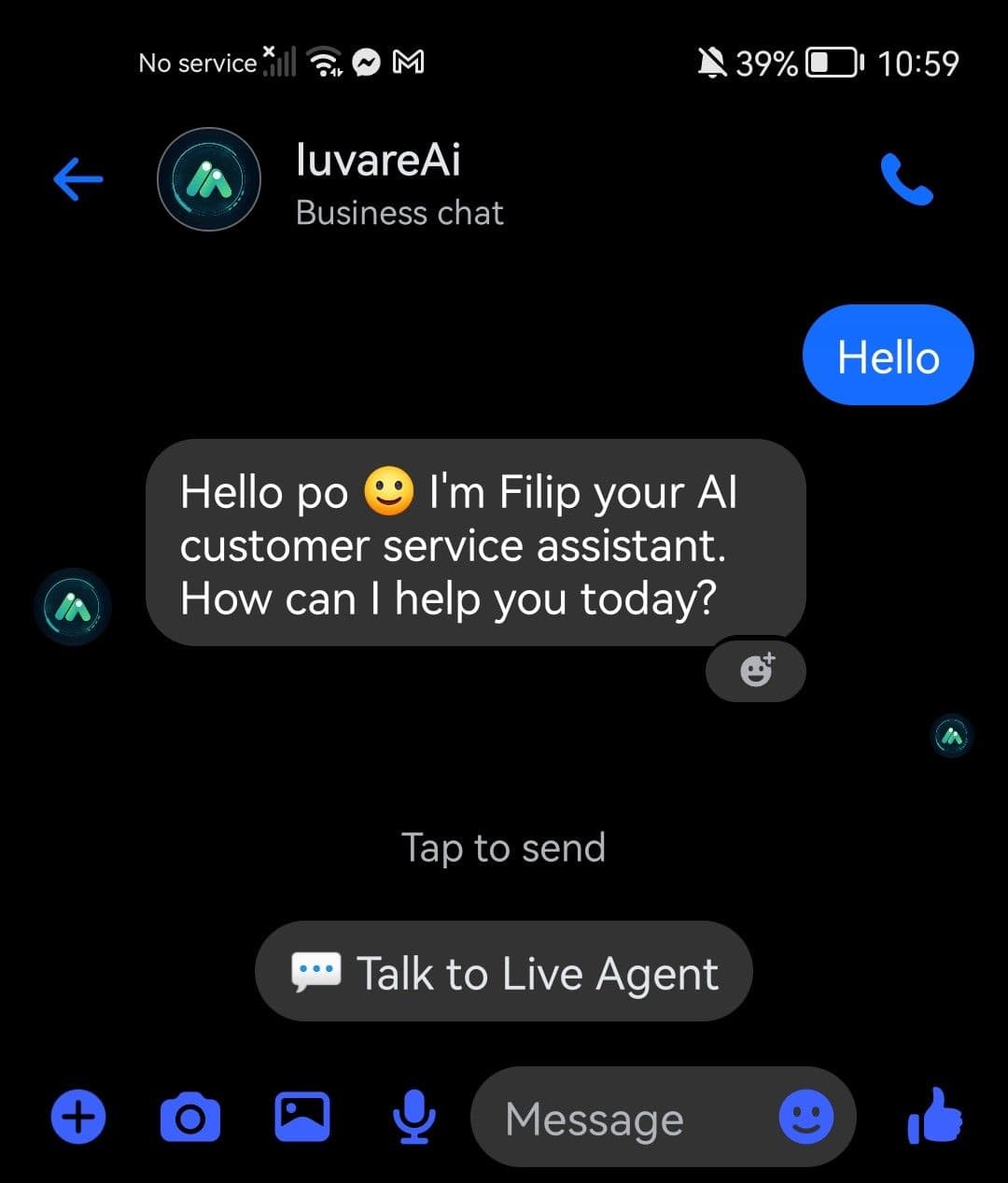 talk to live agent button