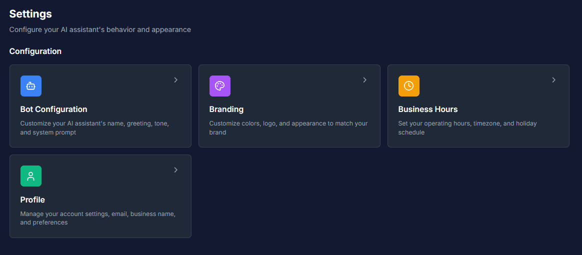 settings overview screenshot